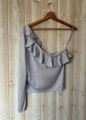 Top asymétrique lilas argenté Mango – Taille L – Neuf avec étiquette