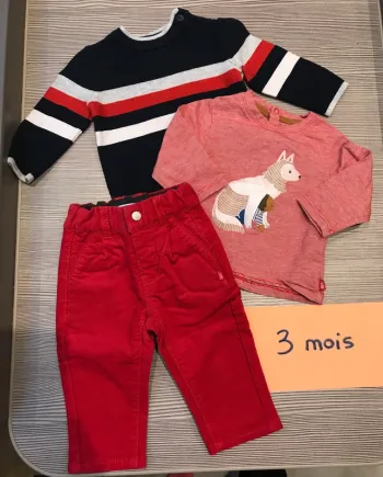 Teeshirt + pantalon + Pull 3 mois Obaibi