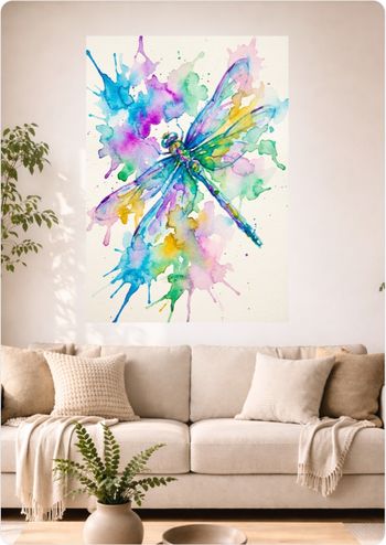 Affiche murale aquarelle “Libellule Colorée” déco nature A3 Sans cadre