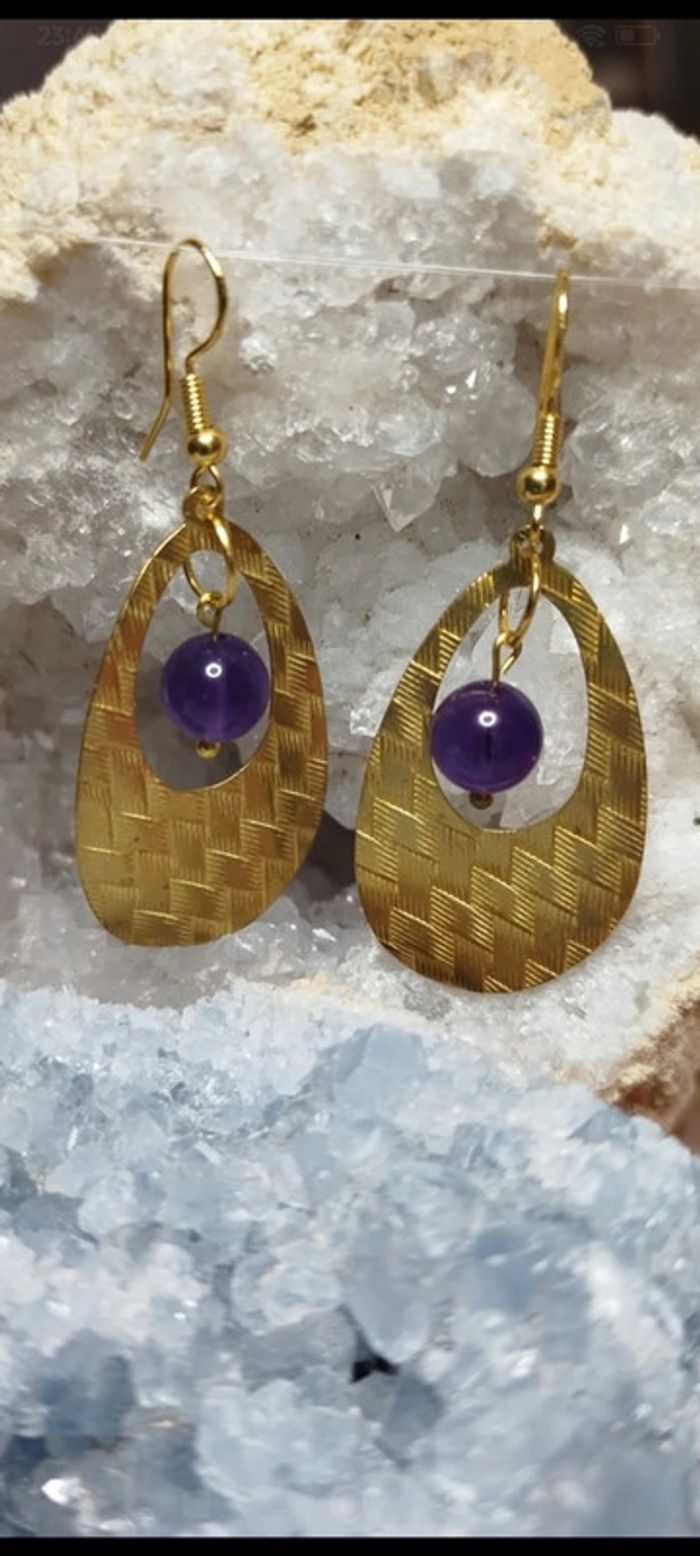 Boucles d'oreilles en Améthyste AA - photo numéro 3