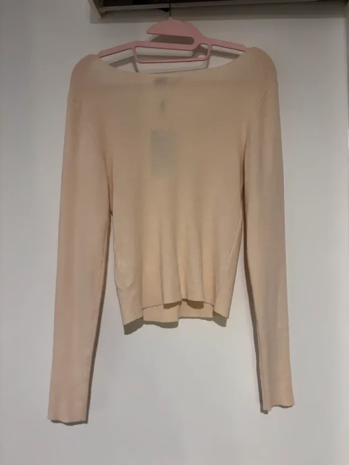 Pull fin beige décolleté V – Mim – Taille XL – Neuf - photo numéro 4