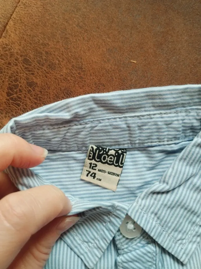 Chemise à fines rayures bleues garçon 12 mois - photo numéro 3