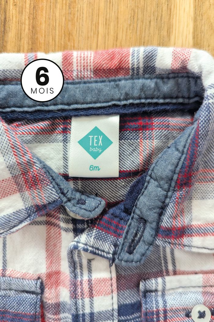 Chemise à carreaux rouge et bleu - bébé 6 mois - photo numéro 3