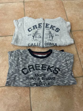 Lot de 2 haut: sweat + gilet zippe Creeks en 10 ans