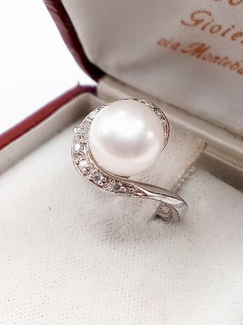 Anello vintage donna argento 925 zirconi perla misura 13.5