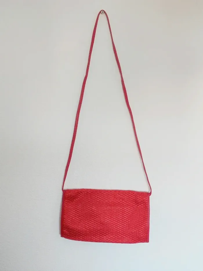 Pochette bandoulière paille rouge 80-90 vintage - 28×16cm - photo numéro 4