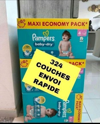 324 couches Pampers taille 4 Baby dry lot de 3 cartons