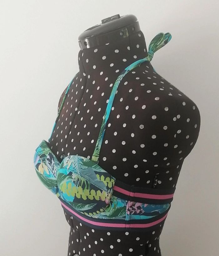 Haut de maillot de bain tropical bleu turquoise rose Taille 34 Penti - photo numéro 3