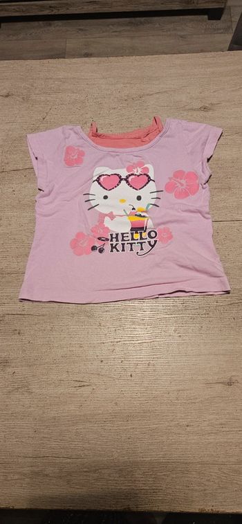 T shirt rose clair avec effet débardeur, Hello Kitty, 8 ans, peu mis