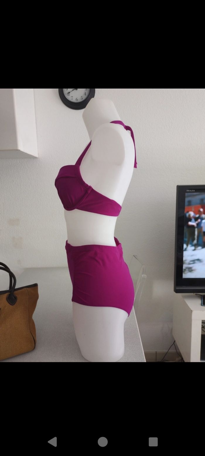 Maillot 2 pièce taille haute fushia Etam 42 C - photo numéro 4