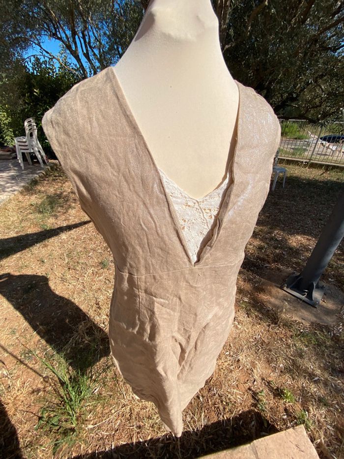 Belle robe  IKKS  lin et soie beige doré 42 - photo numéro 5
