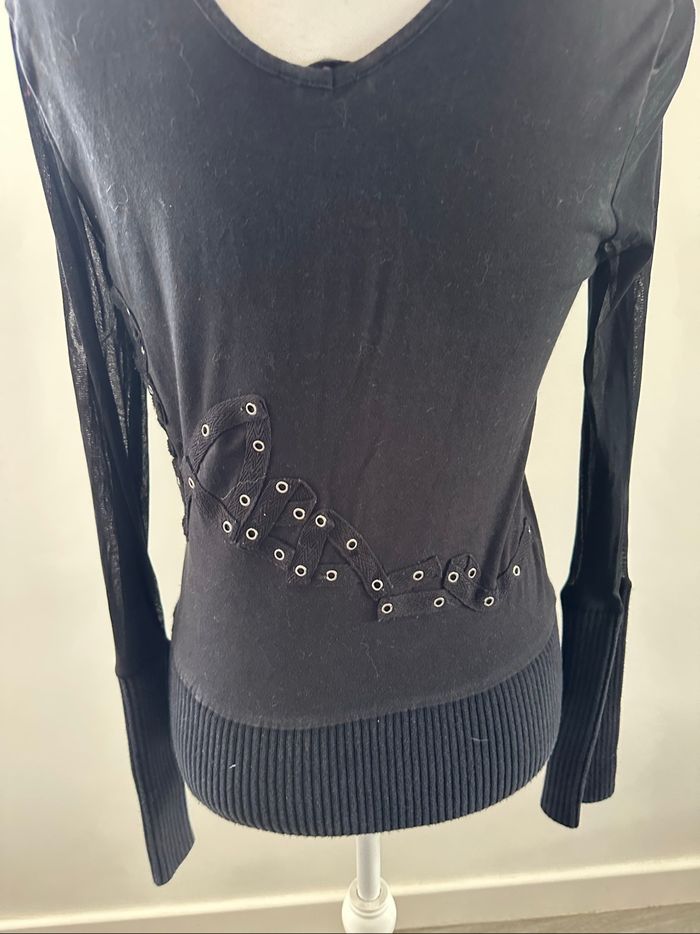 Blouse en mesh tulle et œillets noir et argenté Y2K T3 38/40 M/L - photo numéro 5