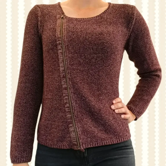 Jolie petite veste en maille métallisée style perfecto prune Scottage taille M