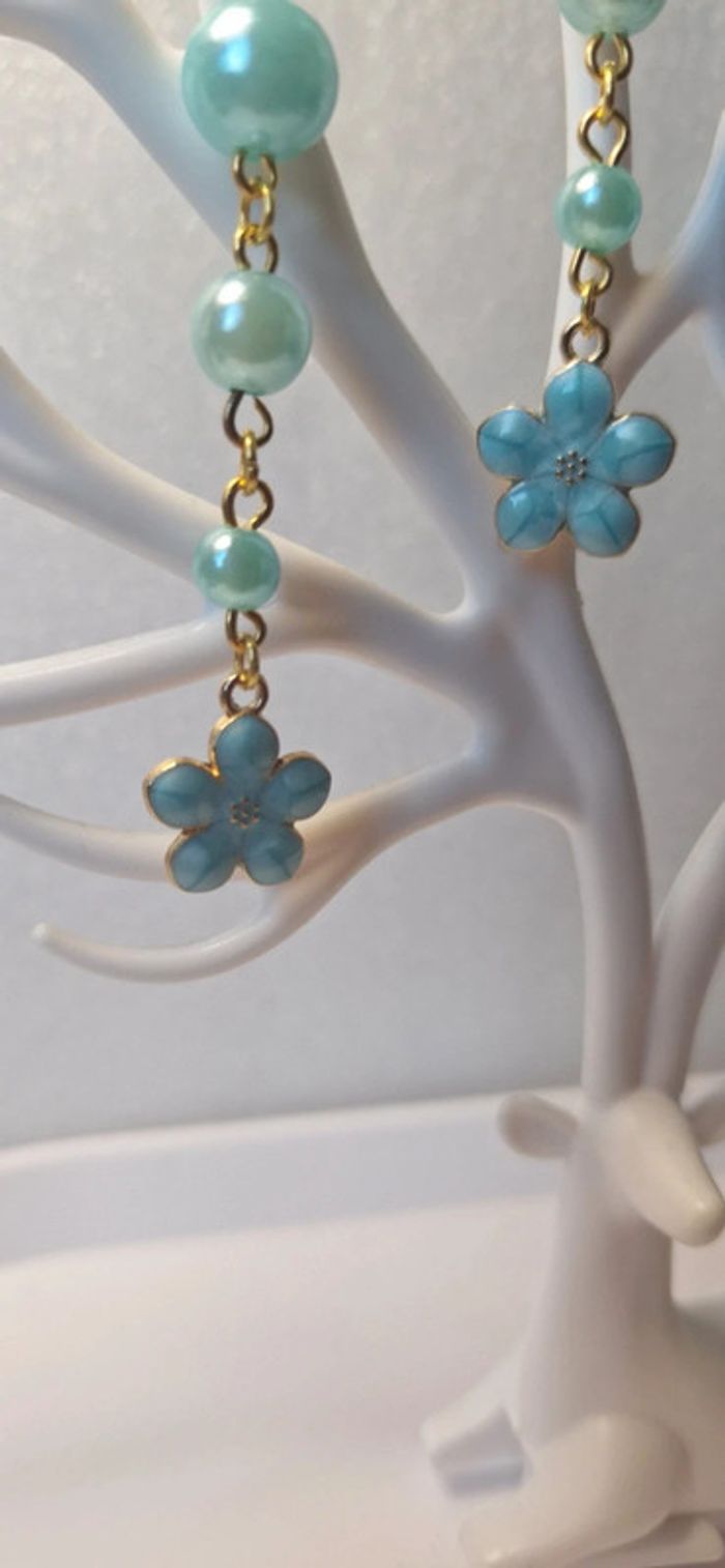 Boucles d’oreilles perles & fleurs turquoise