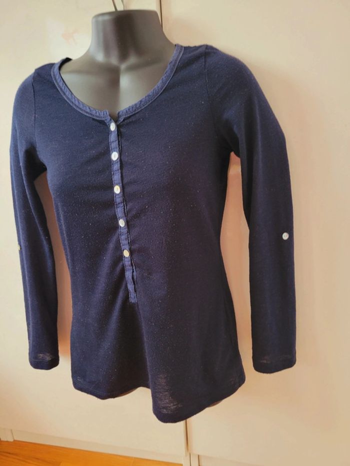 Tee shirt bleu marine bisou's project vintage taille S 36 en 100% coton - photo numéro 3