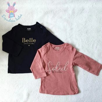 Lot de 2 t-shirts rose et noir bébé fille 3 mois