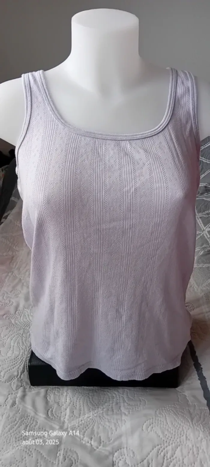 Débardeur en coton motif rayures losanges ajouré mauve femme 42/44 edeis la redoute - photo numéro 2
