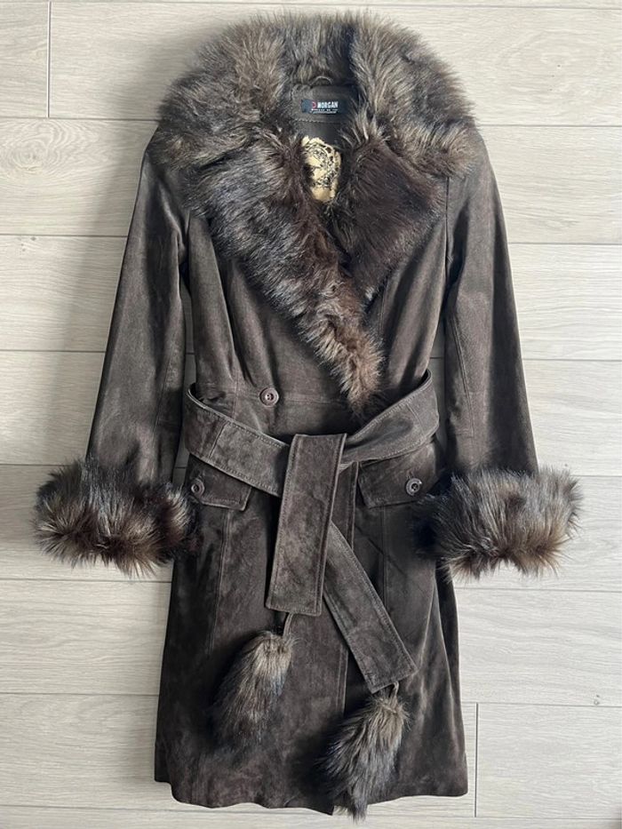 Manteau en cuir et fausse fourrure Morgan T-36