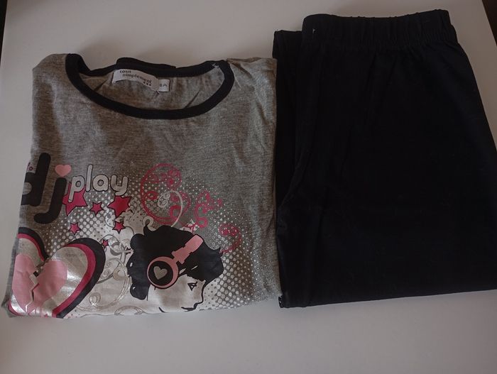 Pyjama 2 pièces. 8 ans. Noir et gris chiné. Motif devant. État neuf - photo numéro 10