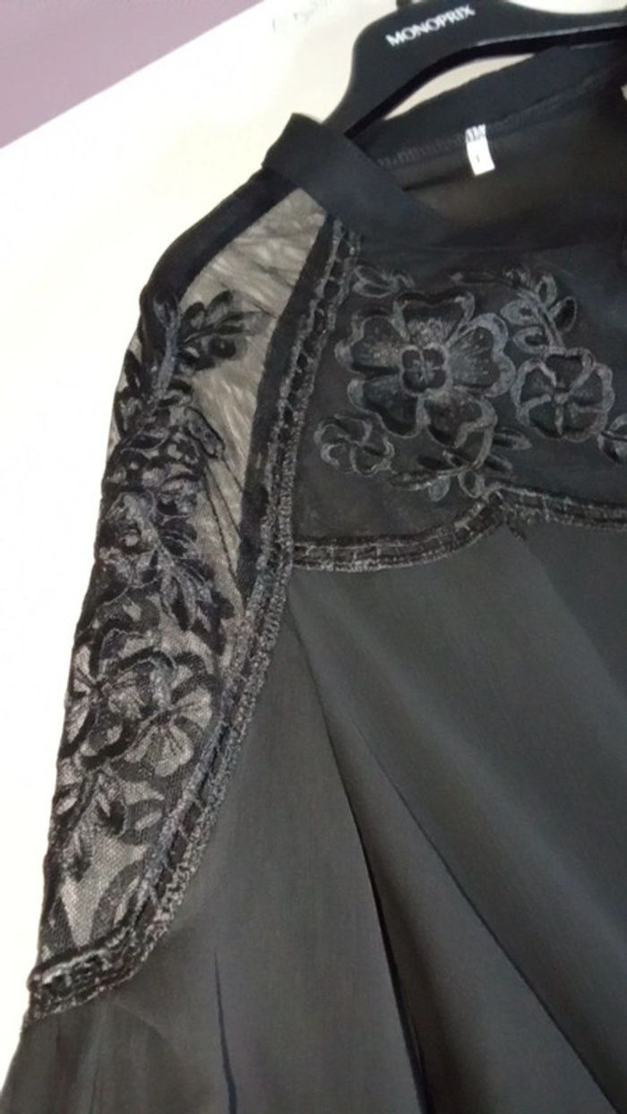 Blouse transparente noir à dentelles - Taille L - photo numéro 2