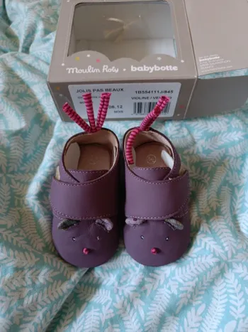 Chaussons Moulin Roty babybotte violet souris 6-12 mois