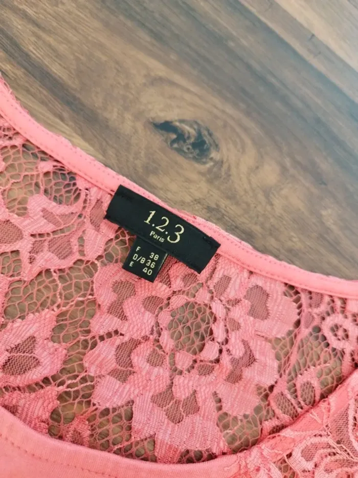 Tee-shirt rose à dentelle "123"-  Taille 38 - photo numéro 5