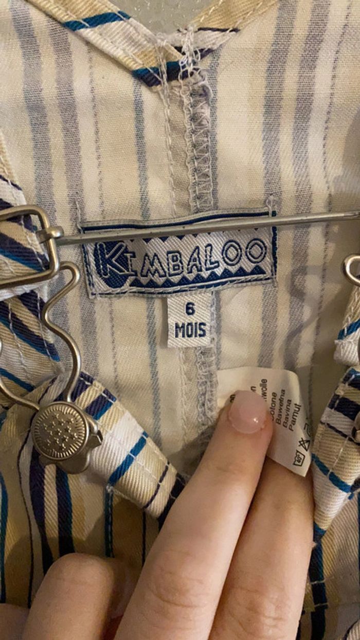 Salopette kimbaloo a rayures bleu beige blanc a pression 6 mois - photo numéro 2