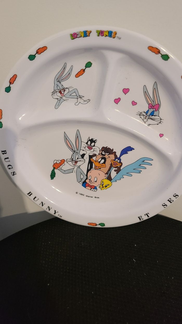 Assiette à compartiments Bugs Bunny WARNER BROS Looney Tunes mélamine bébé 1993 - photo numéro 4
