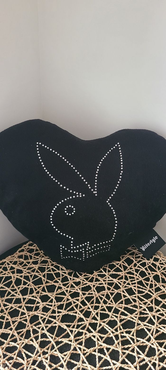 Coussin Playboy Bunny original en forme de cœur, collectionneur, environ 28 cm, noir, 2007