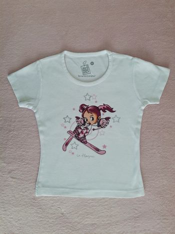 T-shirt manches courtes 6 ans Avomarks blanc motif skieuse et étoiles en strass