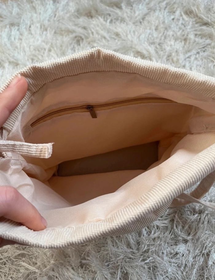Sac bandoulière beige côtelé vintage - photo numéro 4