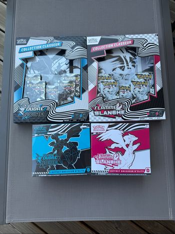 Pokémon ev10.5 Foudre Noire et Flamme Blanche - lot de 2 etb + 2 coffrets classeur