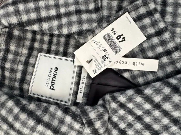 Manteau court laine à carreaux noir/gris - photo numéro 5