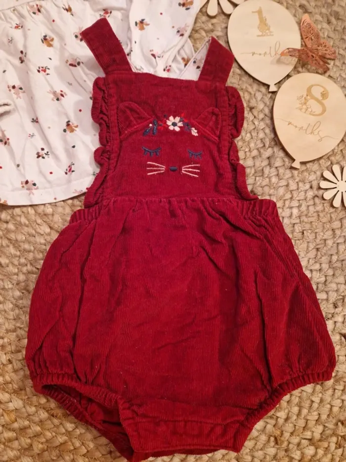 Ensemble blouse et barboteuse rouge en velours sergent major bébé fille 18 mois - photo numéro 3