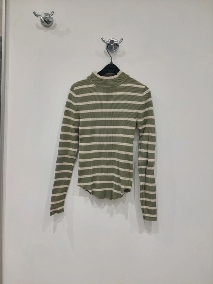 Pull rayé femme blanc et vert t36