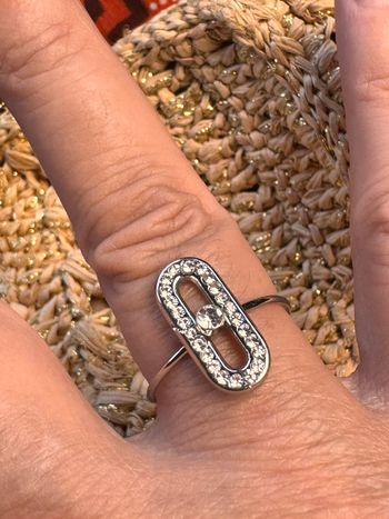 Bague réglable acier inoxydable argent épingle fermée zircons