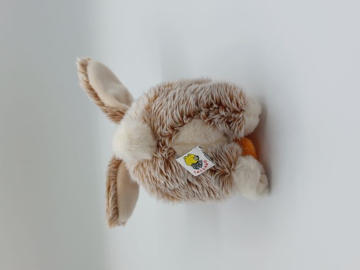 Peluche doudou lapin marron chiné blanc LASCAR écharpe orange flocon 18 cm - photo numéro 5