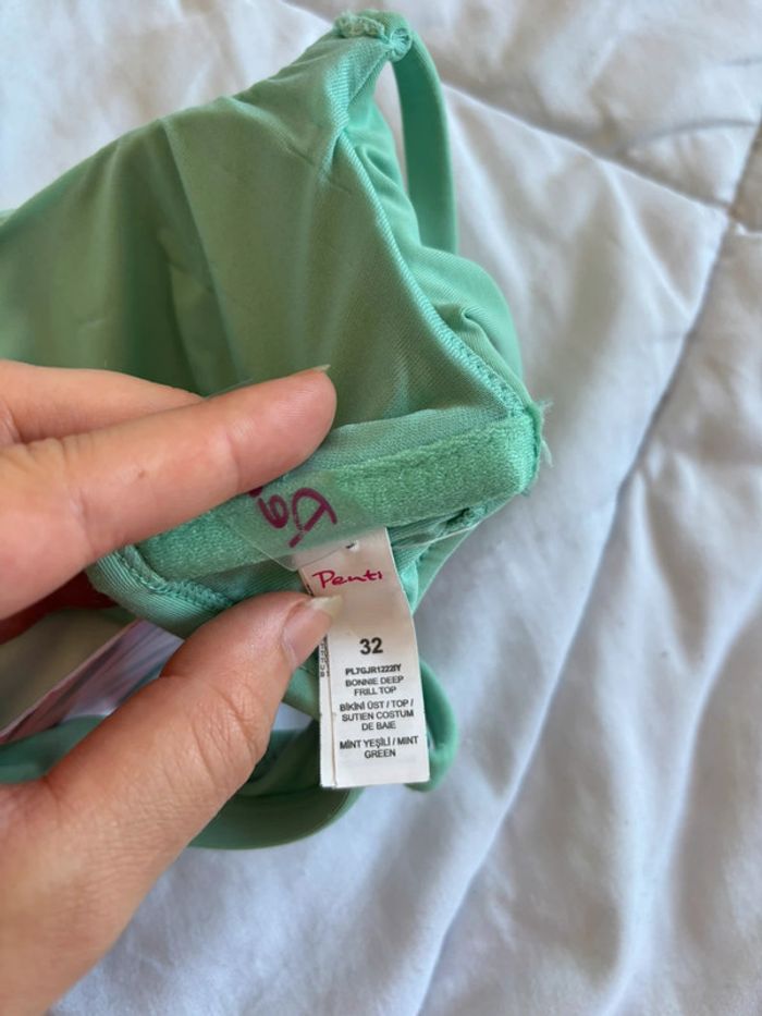 Haut de maillot de bain vert palle volant coque bretelles neuf taille XXS/32 - photo numéro 6