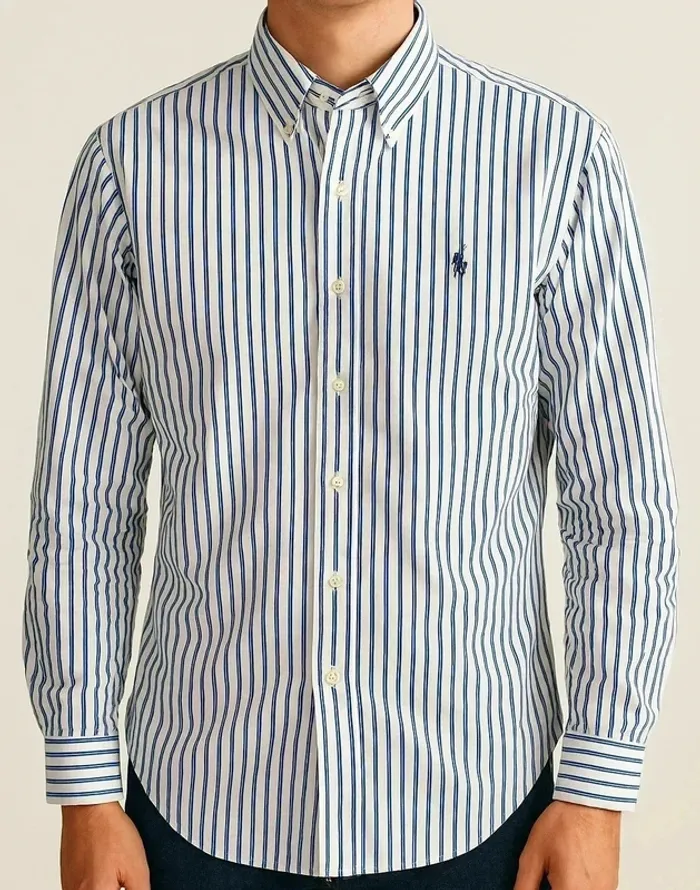 Chemise Ralph Lauren rayée bleu/blanc – Classic Fit – Vintage Y2K