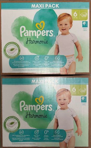 Lot de 2 cartons de couches Pampers Harmonie taille 6 116 couches