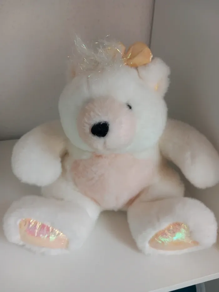 Peluche tickke bear Mattel 1993  blanc/rose mesure 30cm