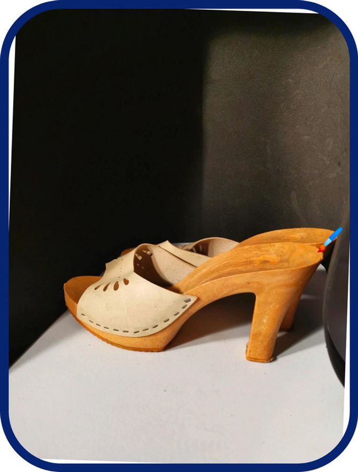 très belle sandale bois véritable cuir vintage taille 40 - photo numéro 4