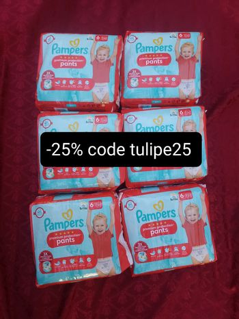 Lot de six paquets couches Pampers premium protection T6 taille 6
