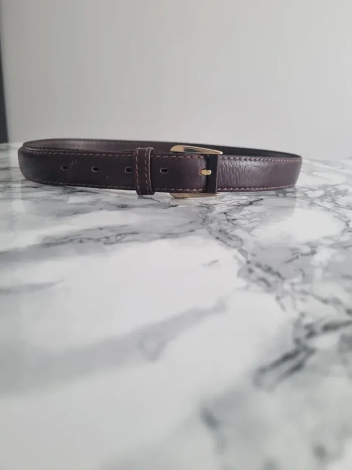 Ceinture en cuir marron et dore vintage - photo numéro 2