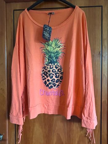 T-shirt manches longues franges orange Chantal B