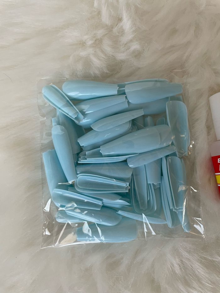 100x Faux ongles turquoise + colle - photo numéro 2
