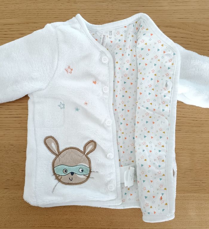 Veste gilet polaire doublée Orchestra blanche avec lapin et ours brodé 6 mois 67 cm fille - photo numéro 6