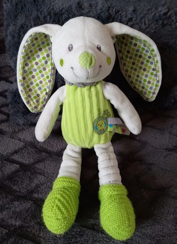 Doudou peluche Lapin blanc et vert - Nicotoy