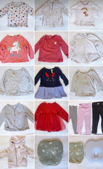 Lot de 15 vêtements fille de 9 mois à 2 ans, manteau pull t-shirt  pantalon, pour automne hiver