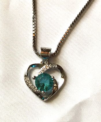 Collier Pendentif Cœur Pierre Bleue Strass Blancs Amour Bijou Argenté Argent 925 Fantaisie Femmes
